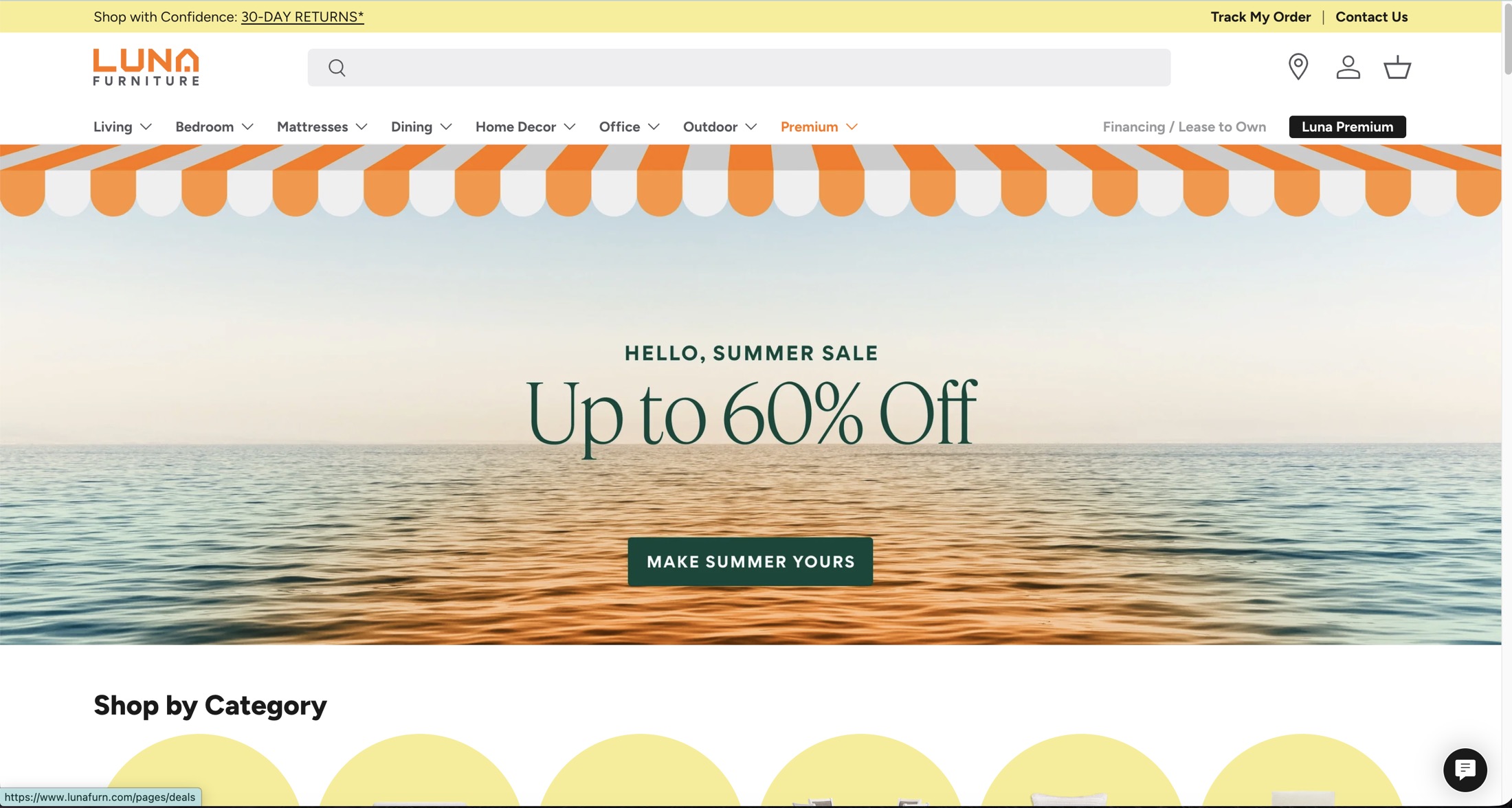 Luna Furniture web sitesi ekran görüntüsü