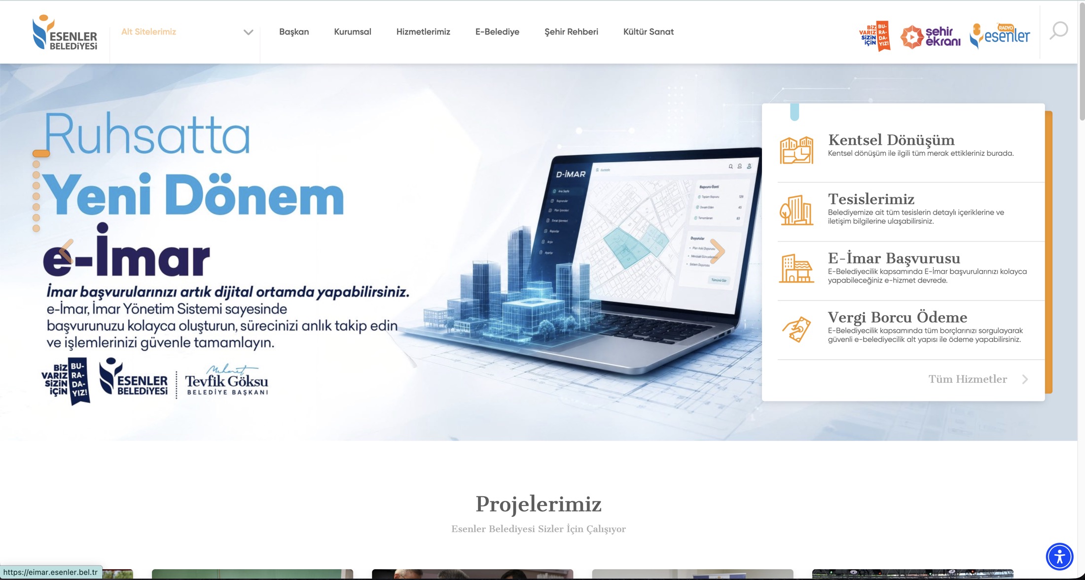 Esenler Belediyesi web sitesi ekran görüntüsü